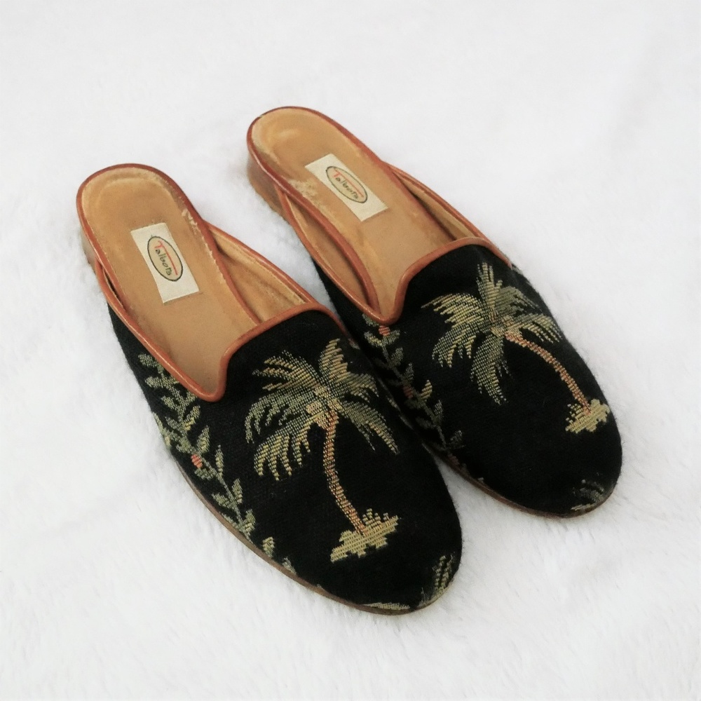 Vintage Embroidered Palm Tree Mules